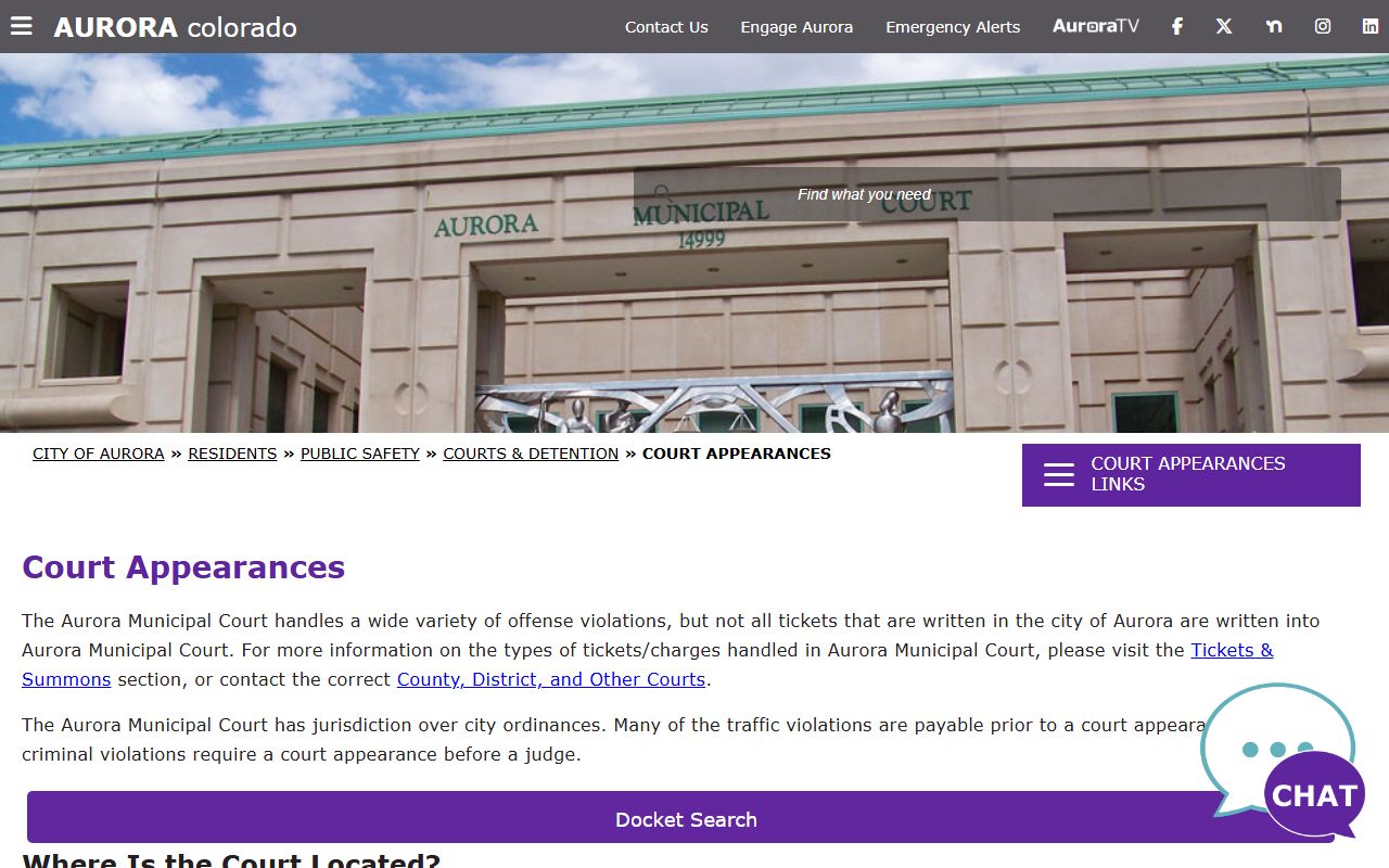 Aurora Municipal Court building for traffic court records access