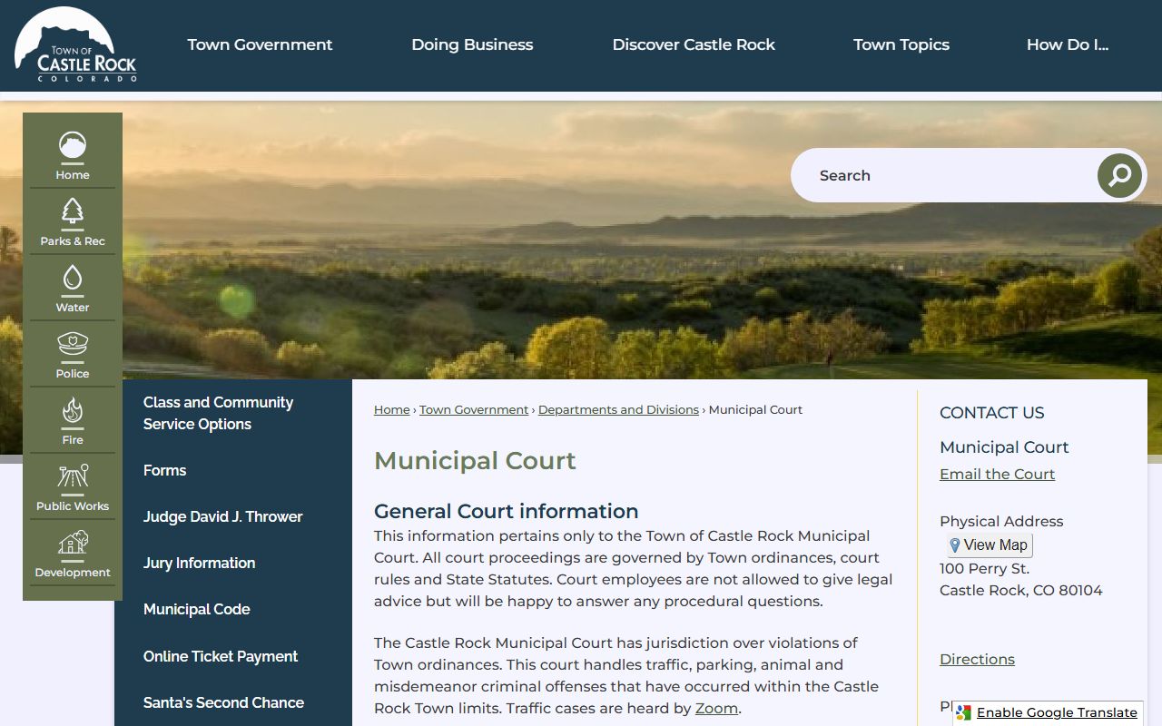 Castle Rock Municipal Court building for traffic court records access