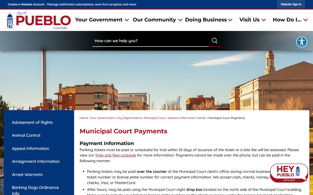 Pueblo Municipal Court building for traffic court records