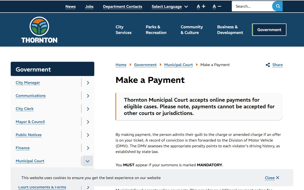 Thornton Municipal Court building for traffic court records