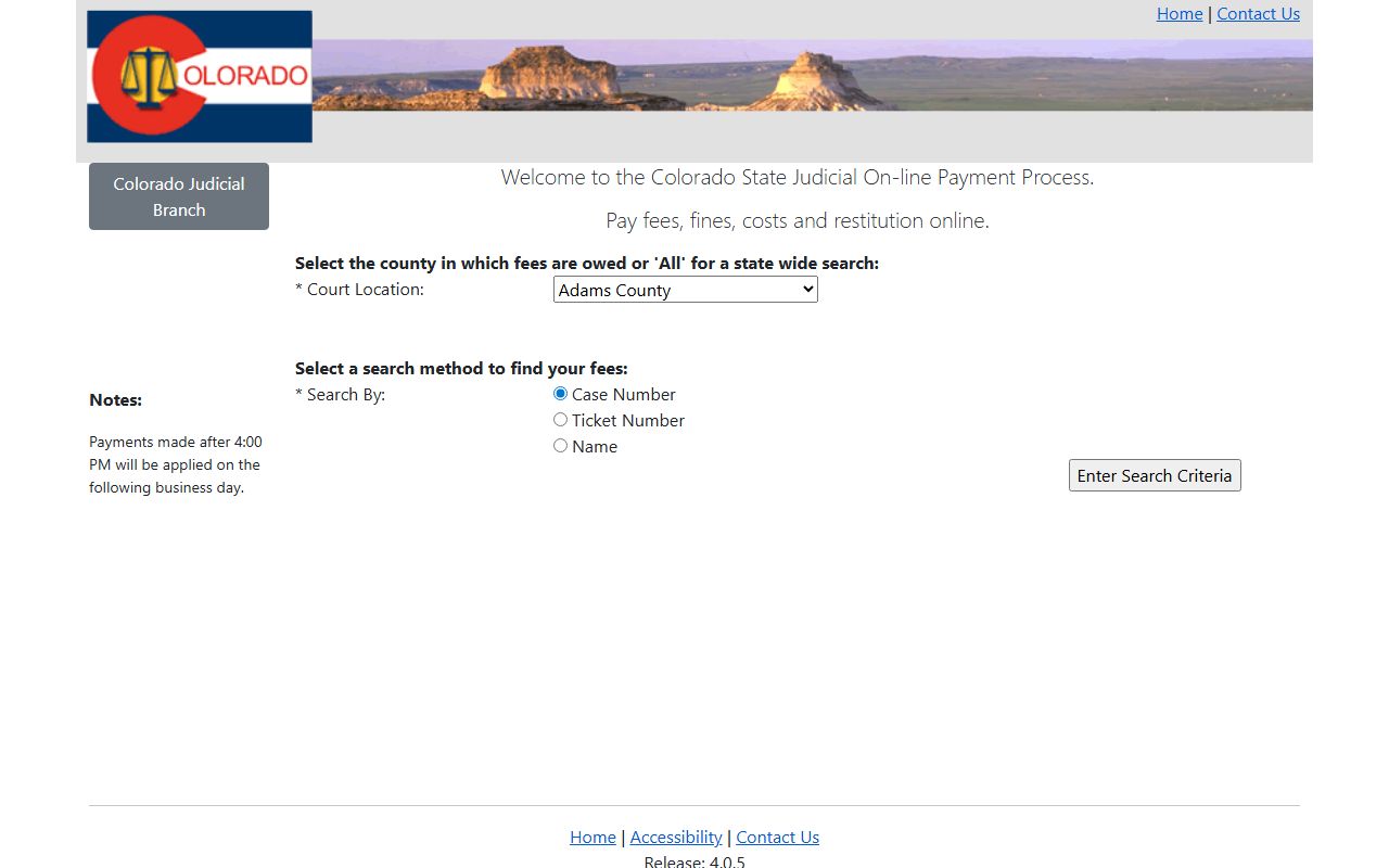Colorado Judicial Online Payments portal for traffic fines